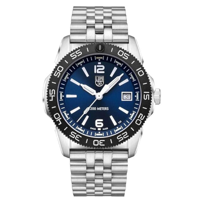 Luminox Men's Blue Dial Silver Stainless Steel Band Sea Pacific Diver Ripple Dive Swiss Quartz Watch - XS.3123M