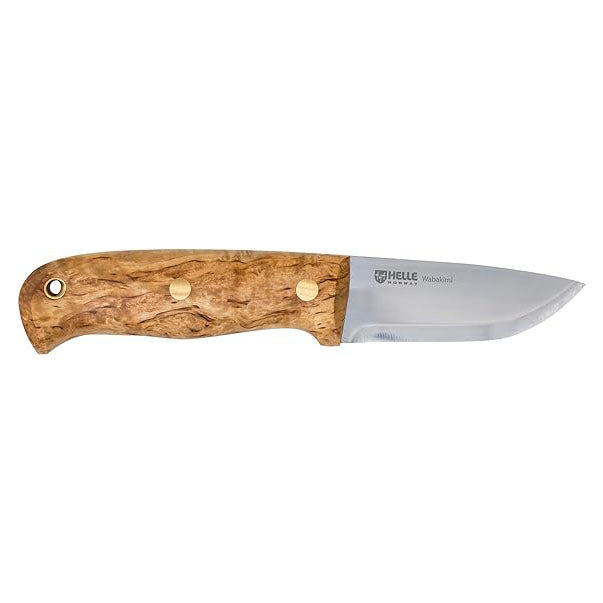 HELLE Wabakimi Curly Birch Wood Handle Drop Point Stainless Steel Fixed Blade Traditional Field Knife - HELLE1630