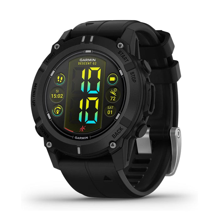 Garmin® Descent™ G2 Unisex Black With Black Silicone Band Bright AMOLED Display Multiple Dive Modes Health And Wellness Features Watch-Style Dive Computer  - 010-02986-00