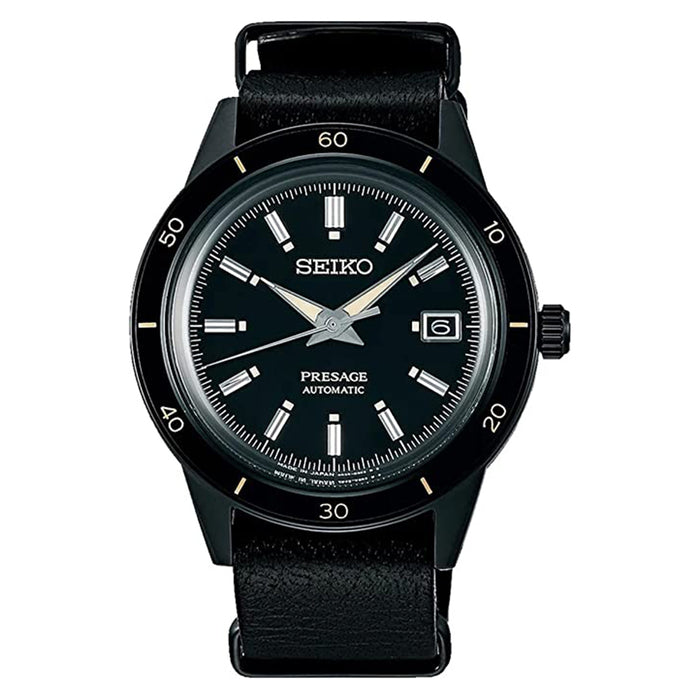 Seiko Men's Black Dial leather Band Presage Automatic Watch - SRPH95