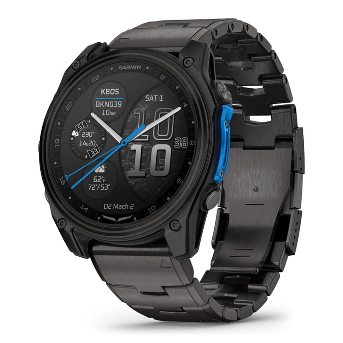 Garmin D2™ Mach 2 – 51 MM Unisex Carbon Gray DLC Titanium With Titanium Bracelet Advanced Flight Maps LED Flashlight Built-in Microphone/Speaker For Calls And Texts Premium Aviator Smartwatch With GPS - 010-02905-30