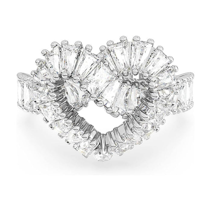 Swarovski Women's Woven Heart-Shaped Ring with Clear Crystals on a Rhodium Finished Setting Size 9 Matrix Cocktail Ring - 5648293