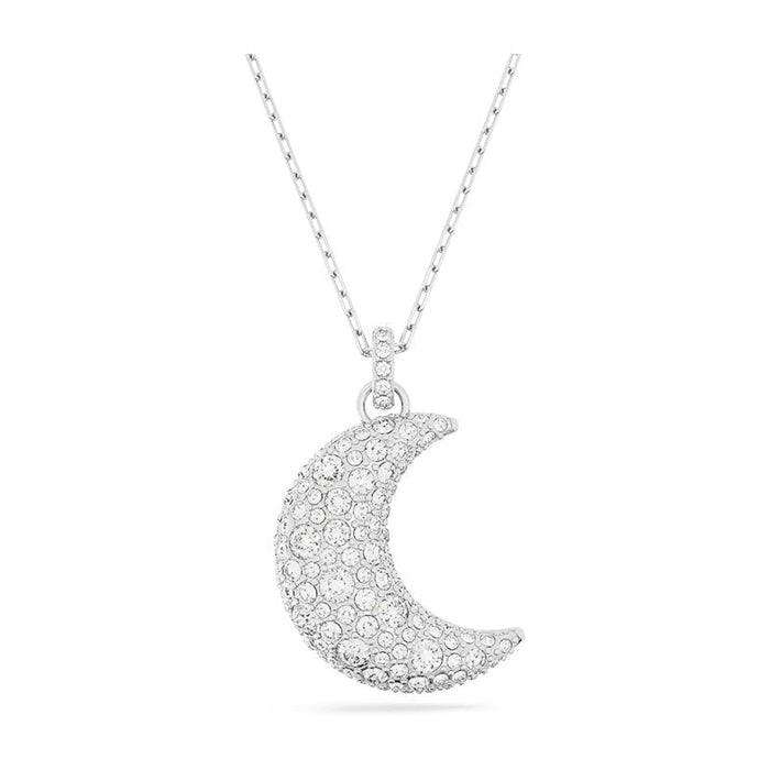 Swarovski Women's Rhodium Finished Crescent Moon Motif with Clear Pavé Stones Sublima Pendant Necklace - 5666181