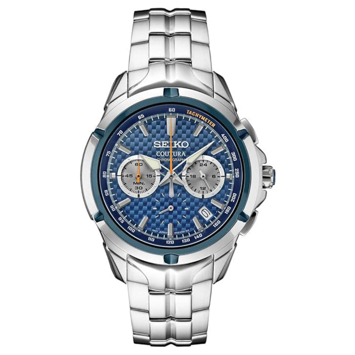 SEIKO Men's Blue Dial Silver Stainless Steel Band Analog Quartz Watch - SSB431