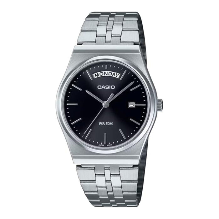 Casio Men's Black Dial Silver Stainless Steel Band Analog Japanese Quartz Watch - MTP-B146D-1AVDF