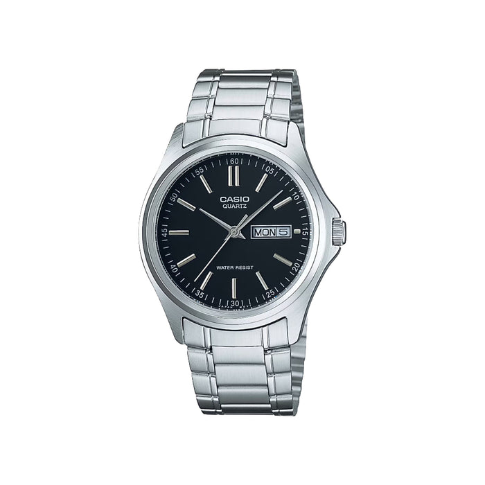 Casio Men's Black Dial Silver Stainless Steel Band Analog Quartz Watch - MTP-1239D-1DF