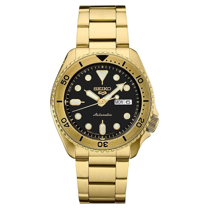 SEIKO Men's Black Dial Gold Stainless Steel Band Automatic Watch - SRPK18