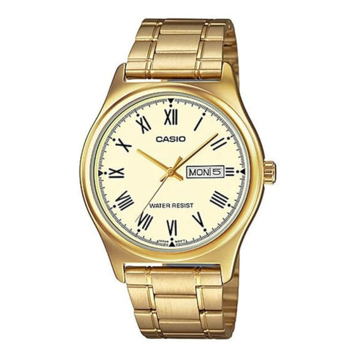 Casio Men's Gold Dial Gold Stainless Steel Band Analog Quartz Watch - MTP-V006G-9BUDF