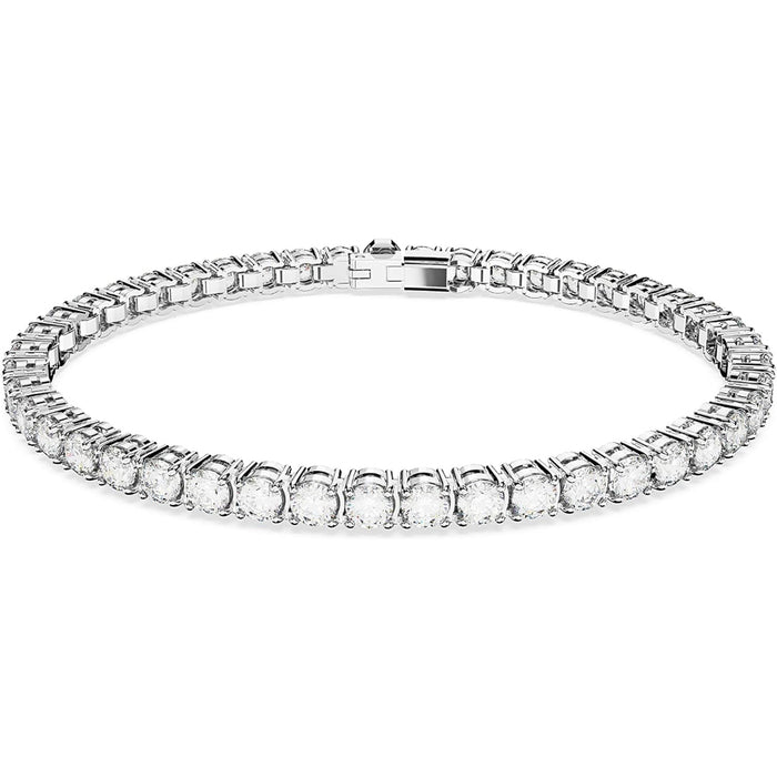 Swarovski Women's Round Clear Stones on Rhodium Finished Band Medium Size Matrix Tennis Bracelet - 5648937