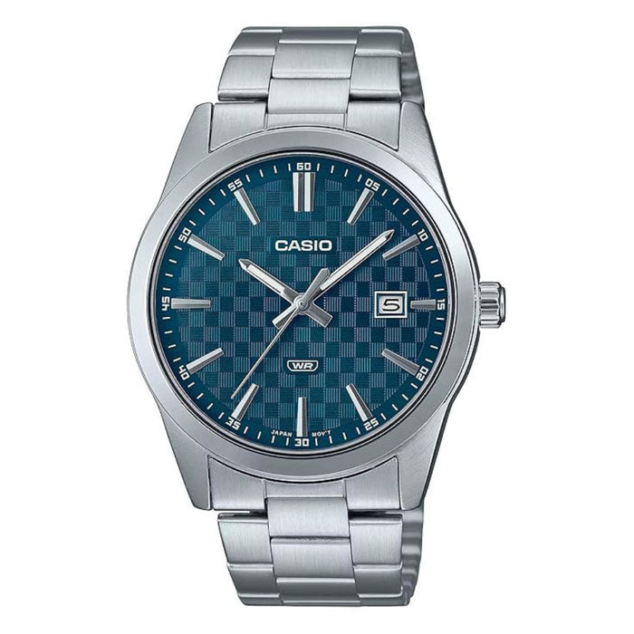 Casio Men's Blue Dial Silver Stainless Steel Band Analog Japanese Quartz Watch - MTP-VD03D-2A2UDF