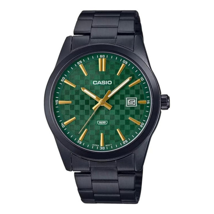 Casio Men's Green Dial Black Stainless Steel Band Analog Japanese Quartz Watch - MTP-VD03B-3AUDF