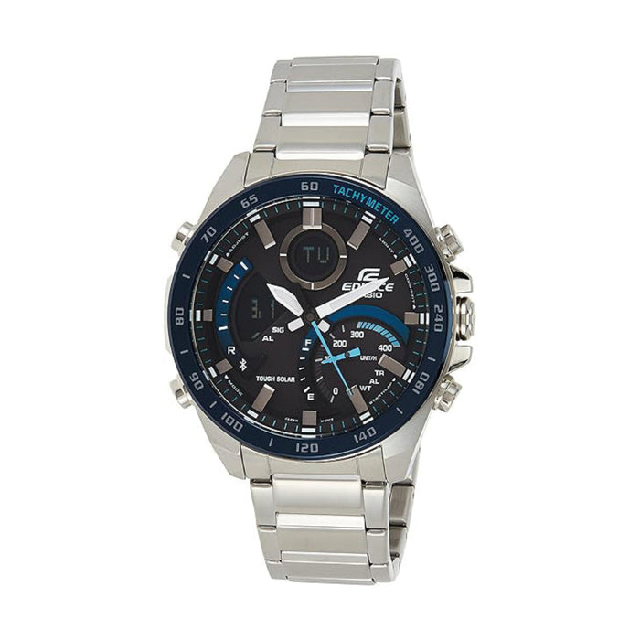 Casio Men's Black Dial Silver-tone Stainless Steel Band Analog Quartz Watch - ECB-900DB-1BDR