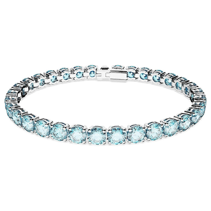 Swarovski Women's Round Crystals in Light Aquamarine-Blue on Rhodium Finished Band Small Size Matrix Tennis Bracelet - 5648927