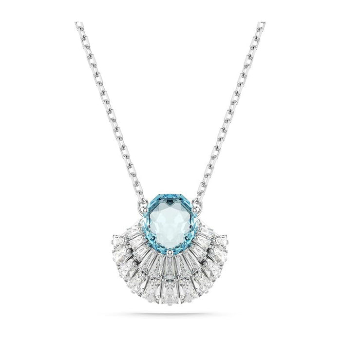 Swarovski Part of the Idyllia Collection Women's Shell Pendant with Blue Center Crystal and Clear Stones in a Rhodium-Finished Setting Idyllia Pendant Necklace - 5689195