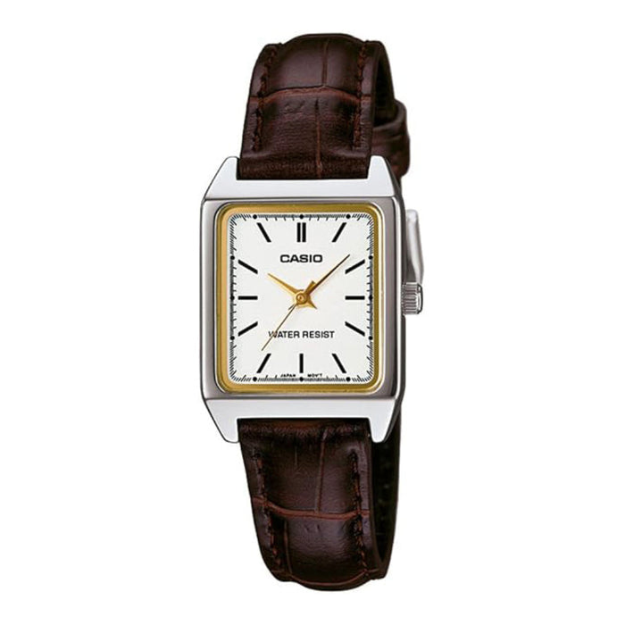 Casio Women's White Dial Brown Leather Band Analog Japanese Quartz Watch - LTP-V007L-7E2UDF