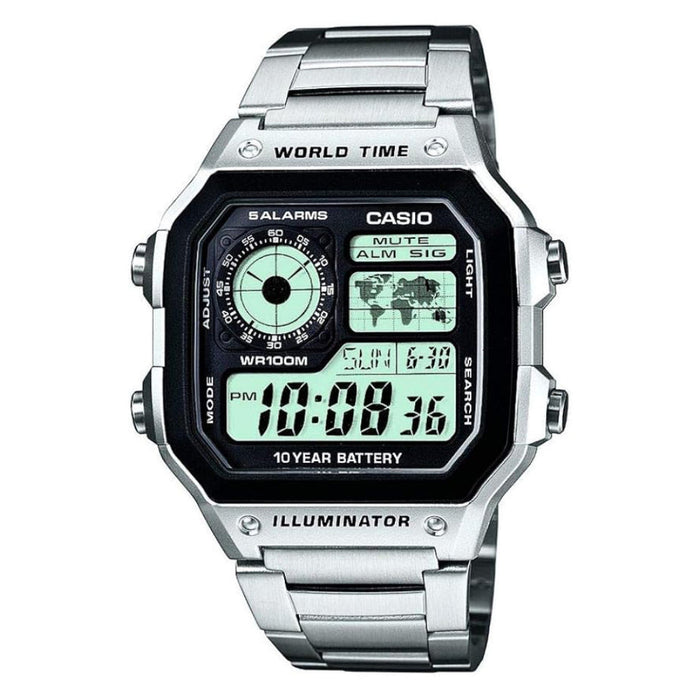 Casio Men's Black Dial Gray Band Digital Quartz Watch - AE-1400WHD-1AVDF