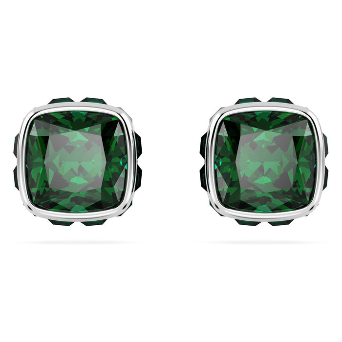 Swarovski Women's Green Square-Cut Stone and Crystals in a Rhodium-Finished Setting May Birthstone Stud Earrings - 5660801