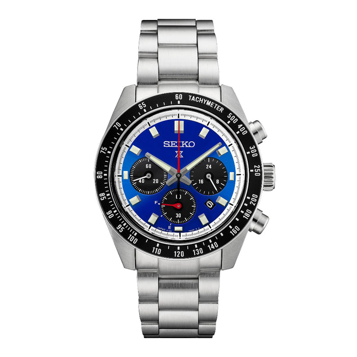 SEIKO Men's Blue Dial Silver-Tone Stainless Steel Band Chronograph Quartz Watch - SSC931
