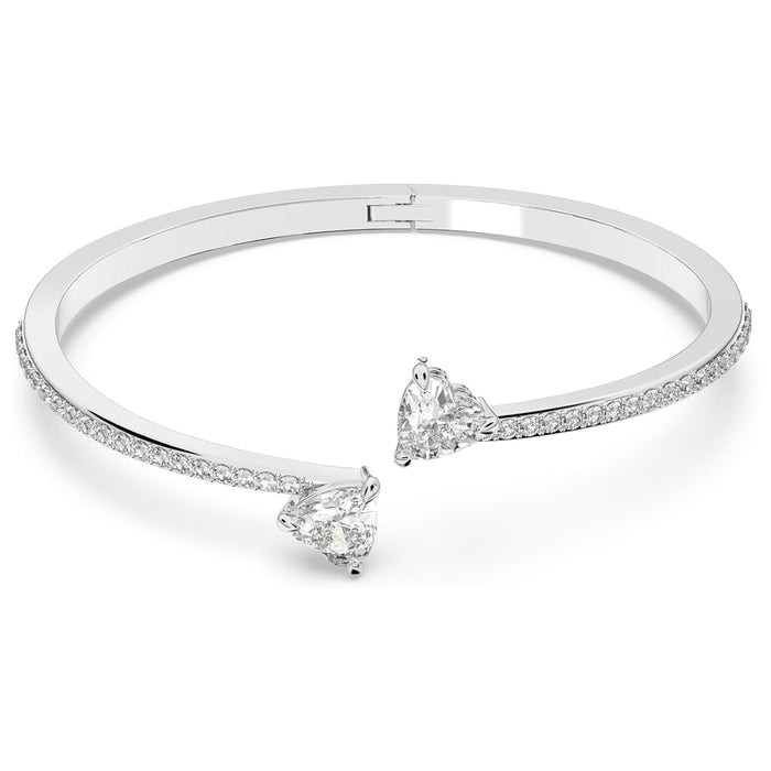 Swarovski Women's Heart-Shaped Clear Crystals on a Rhodium Finish Cuff Small Size Mesmera Bangle Bracelet - 5535354