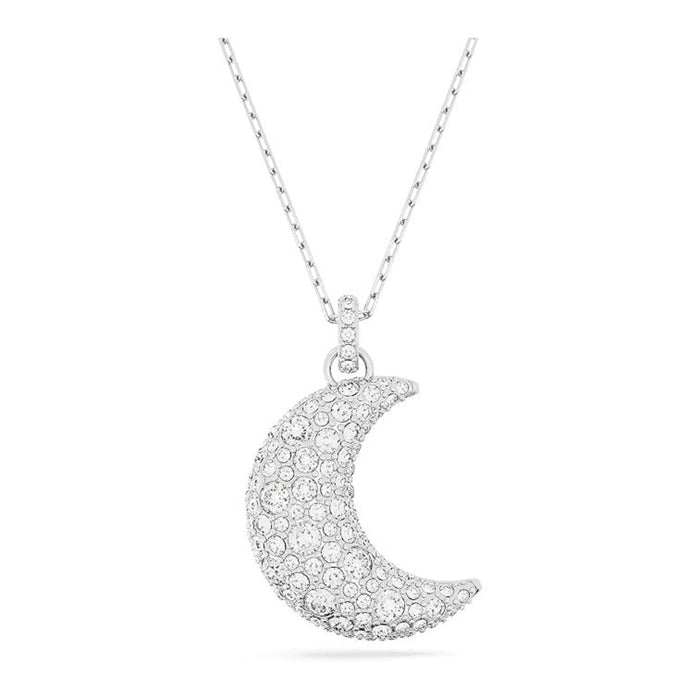 Swarovski Part of the Sublima Collection Women's Rhodium Finished Crescent Moon Motif with Clear Pavé Stones Sublima Pendant Necklace - B6-C8CP-5NM3