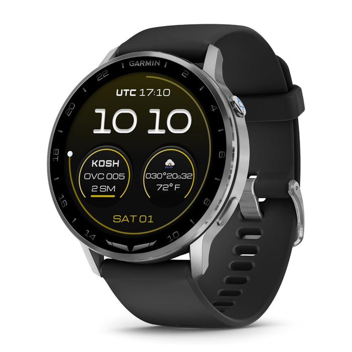 Garmin D2™ Air X15 Unisex Silver With Black Silicone Band LED Flashlight Health And Fitness Features Aviation Weather Built-in Microphone/Speaker Versatile Aviator Smartwatch With GPS - 010-03014-50