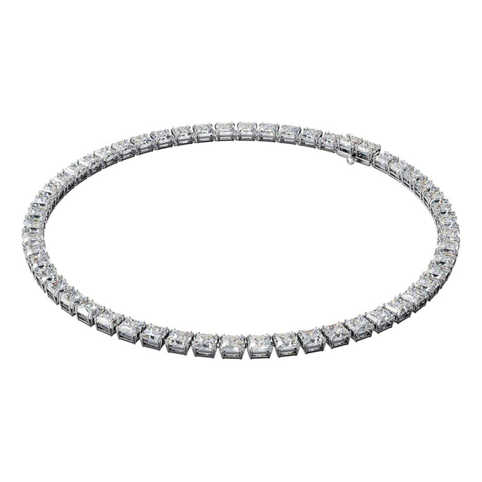 Swarovski Part of the Matrix Collection Women's Clear Square-Cut Crystals on a Rhodium Finish Chain Matrix All-Around Necklace - 5599153