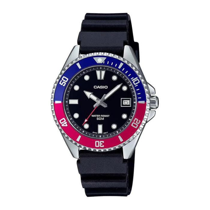 Casio Men's Black Dial Black Resin Band Analog Japanese Quartz Watch - MDV-10-1A2VDF