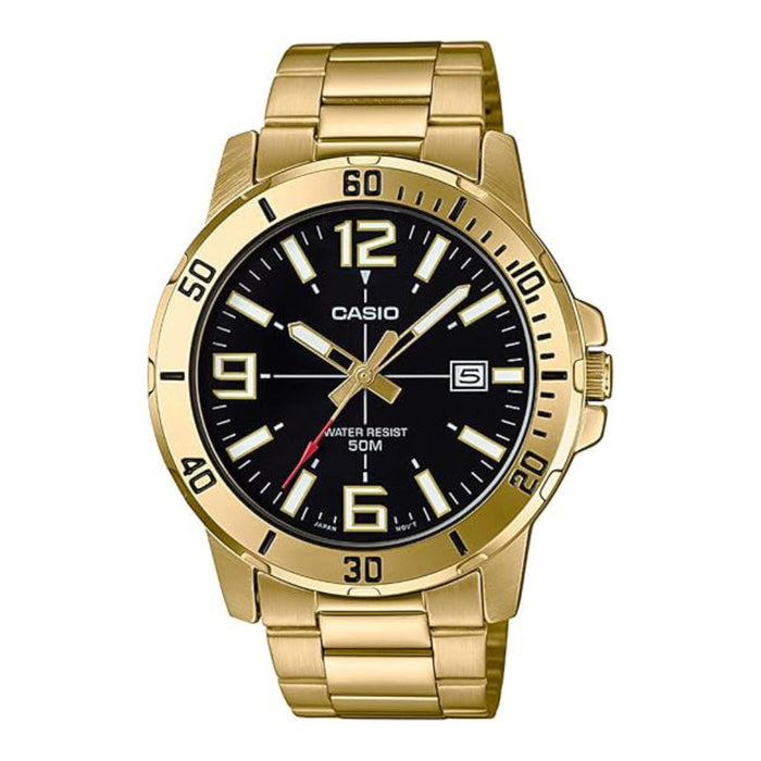 Casio Men's Black Dial Gold Stainless Steel Band Analog Japanese Quartz Watch - MTP-VD01G-1BVUDF