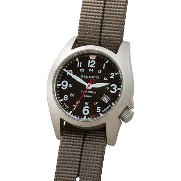 Bertucci Men's Black Dial Ghost Gray™ With Black Pro-Stripe™ Nylon Band Analog Solar 41 MM Titanium Field Watch - 12901