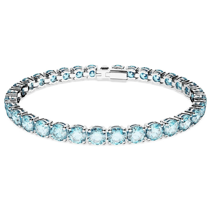 Swarovski Women's Blue Rhodium Finished Round Cut Crystals Large Matrix Tennis Bracelet - 5648929