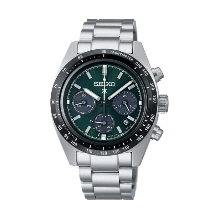 Seiko Prospex Speedtimer Men's Dark Green Dial Silver Stainless Steel Band Analog Solar Watch - SSC933