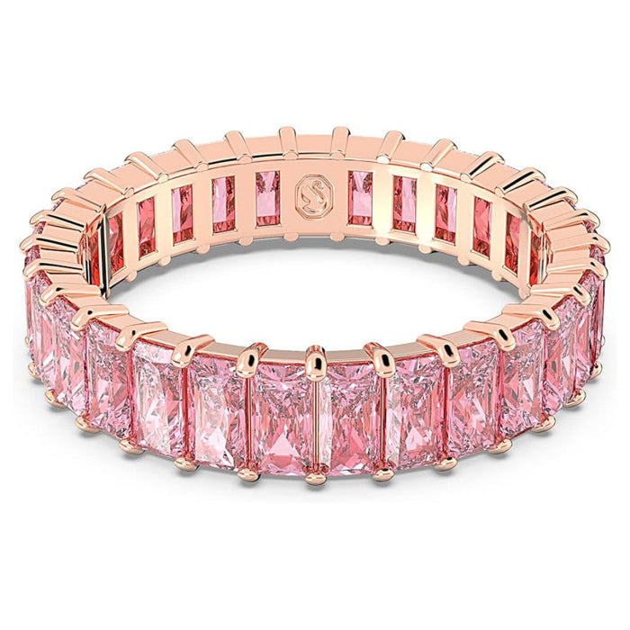 Swarovski Women's Baguette Cut Pink Crystal Rose Gold-tone Finish Size 8 Matrix Ring - 5647589