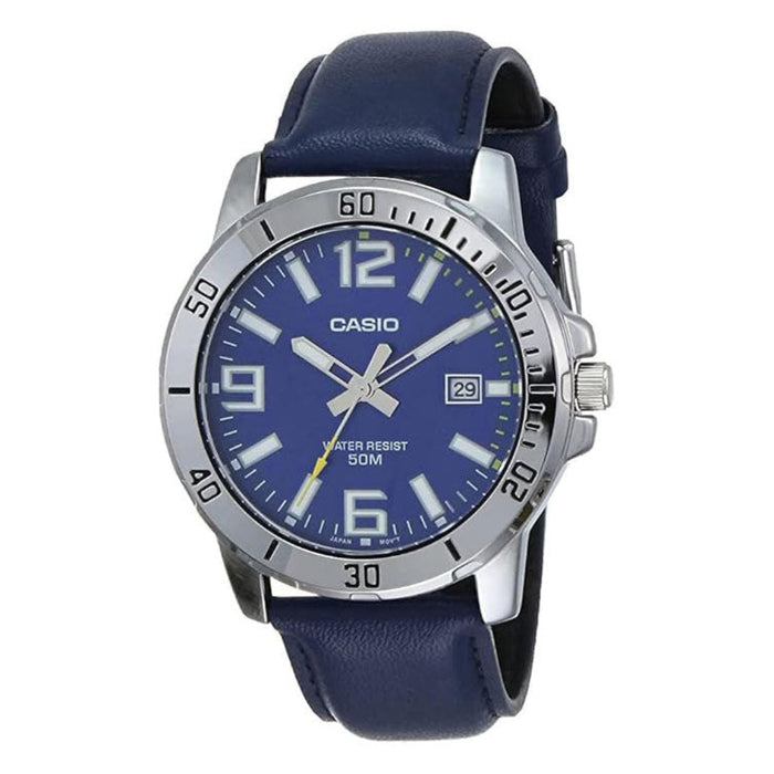 Casio Men's Blue Dial Blue Leather Band Analog Japanese Quartz Watch - MTP-VD01L-2BVUDF