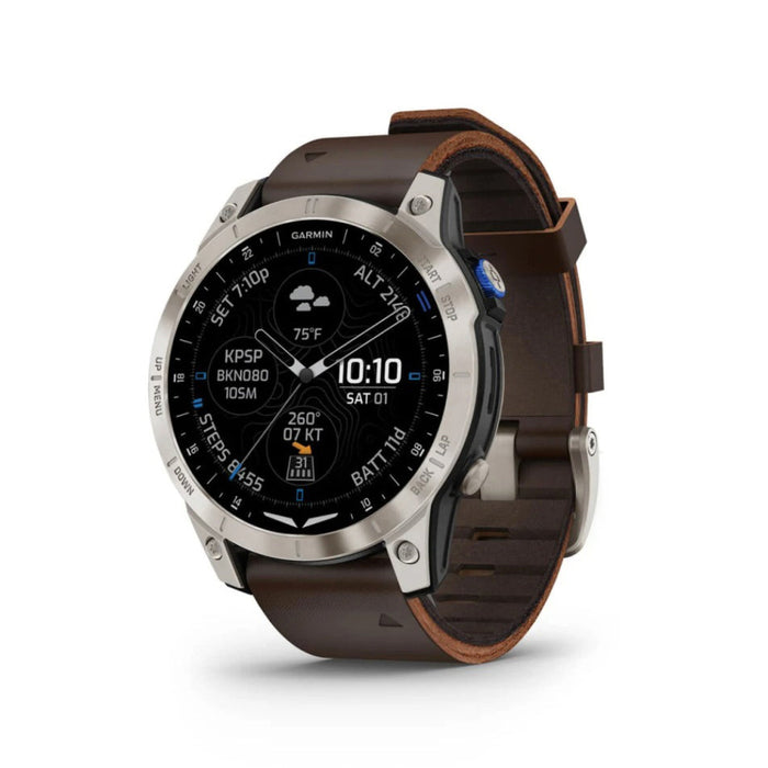 Garmin D2 Mach 1 Oxford Brown Leather Band Touchscreen Aviation Weather Health and Wellness Features with Moving Map GPS Smartwatch - 010-02582-54