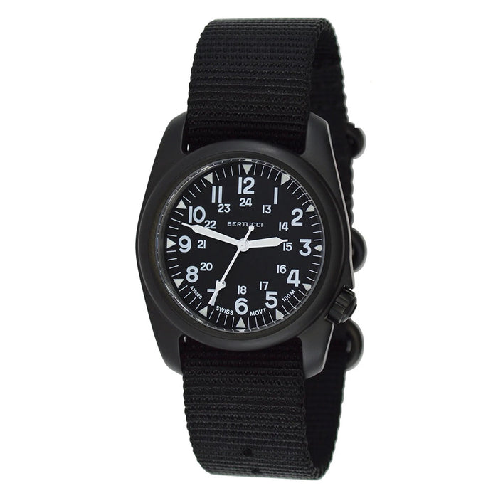 Bertucci A-2s Men's Vintage Black Dial Black Nylon Band Analog Swiss Quartz Watch - 11509