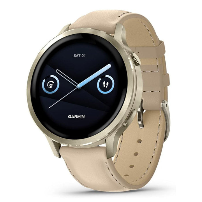 Garmin Venu® 4 - 41mm Unisex Lunar Gold With Bone Silicone Band/Light Sand Leather Band Bright And Colorful Display Built-in Flashlight 10 Days Of Battery Life Advanced Health And Fitness GPS Smartwatch - 010-03013-03