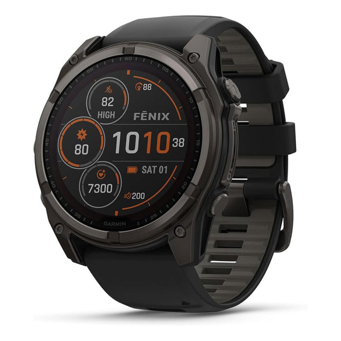 Garmin fēnix 8 Unisex Carbon Gray DLC Titanium with Pebble Gray Band Solar Amoled Sapphire Long-Lasting Battery Life Dive-Rated Built-in LED Flashlight 51 Millimeters Premium Multisport GPS Smartwatch - 010-02907-10