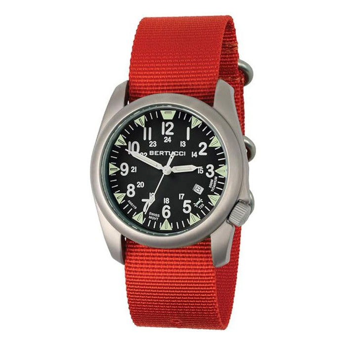 Bertucci Men's Black Dial International/NASA Orange Nylon Band Analog Swiss Quartz Watch - 13484