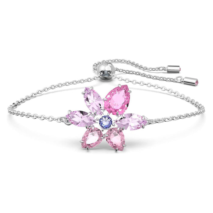 Swarovski Women's Flower Motif with Purple Crystals in Mixed Cuts on Rhodium Finished Band Gema Soft Bracelet - 5658396