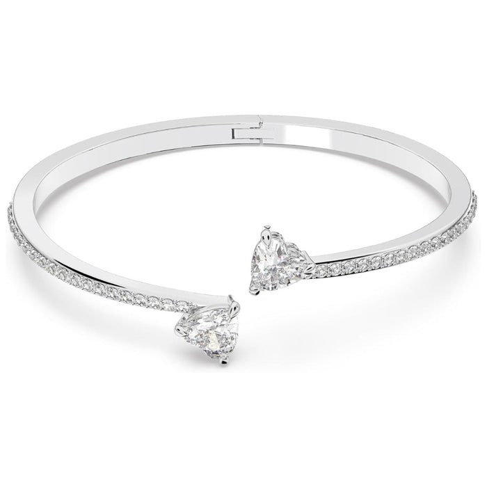 Swarovski From The Attract Soul Collection Women's Heart-Shaped Clear Crystals on a Rhodium Finish Cuff Medium Size Mesmera Bangle Bracelet - 5518814