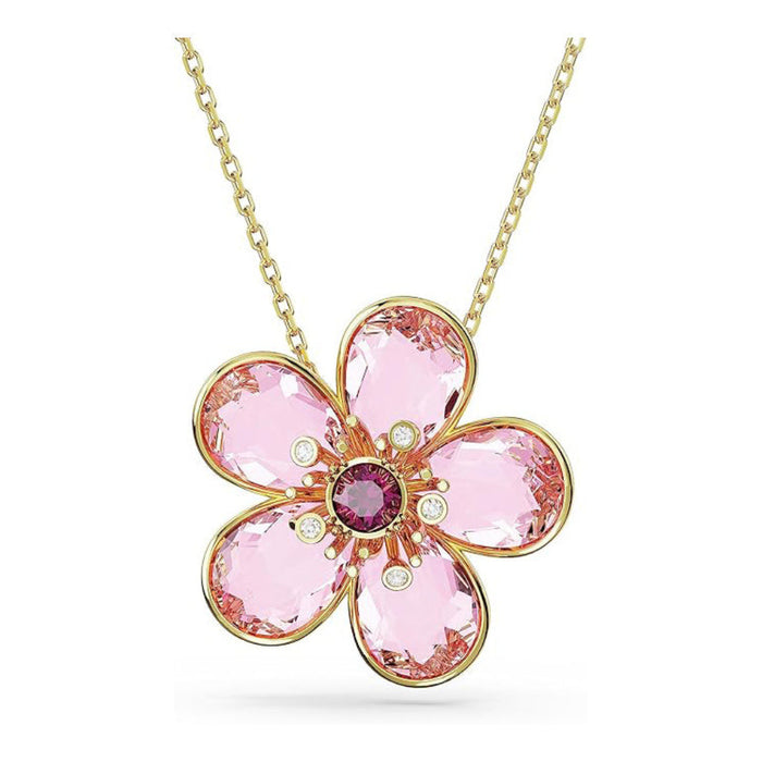 Swarovski Part of the Idyllia Collection Women's Pink Flower Motif on a Gold-Tone Finished Chain Idyllia Pendant Necklace - 5657875