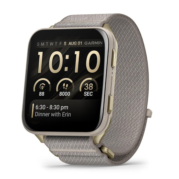 Garmin Venu® X1 Unisex Soft Gold With Titanium Caseback And French Gray ComfortFit Nylon Band AMOLED Display Advanced Health And Fitness Features Thin And Lightweight GPS Smartwatch - 010-02980-08