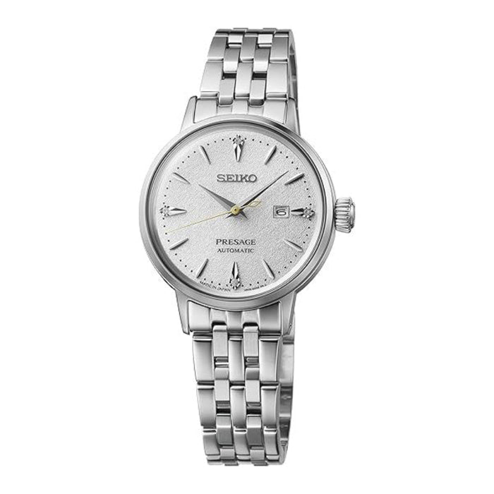 Seiko Women's White Dial Silver Stainless Steel Band Analog Automatic Watch - SRE017