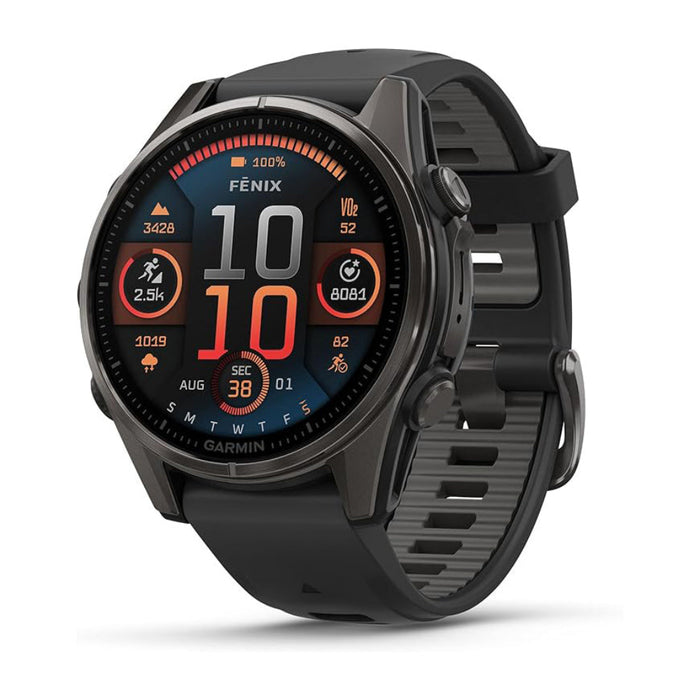 Garmin fēnix 8 Unisex Carbon Gray DLC Titanium with Pebble Gray Band Amoled Sapphire Long-Lasting Battery Life Dive-Rated Built-in LED Flashlight 43 Millimeters Premium Multisport GPS Smartwatch - 010-02903-20