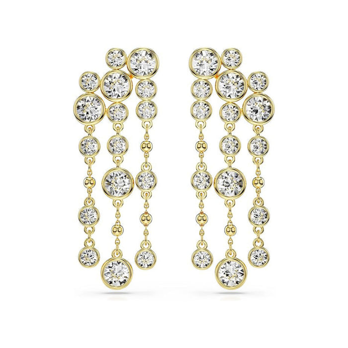 Swarovski Women's Clear Round-Cut Crystals In Gold-Tone Finished Puffy Bezel Settings Imber Chandelier Drop Earrings - 5680093