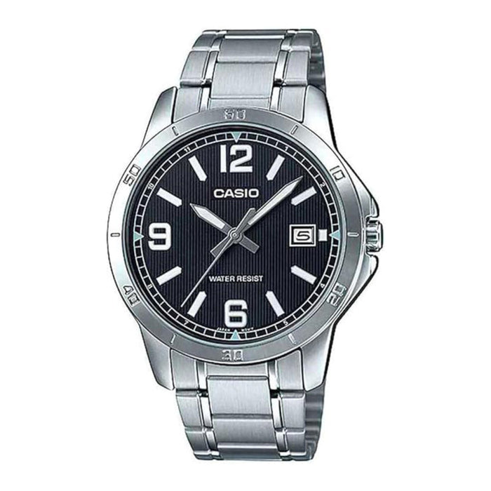 Casio Men's Black Dial Silver Stainless Steel Band Analog Japanese Quartz Watch - MTP-V004D-1B2UDF