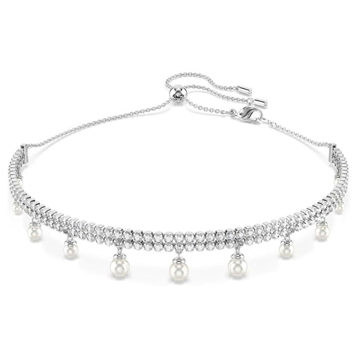 Swarovski Women's Clear Rhodium Finish Ariana Grande Crystal and Pearl Choker Necklace - 5720865