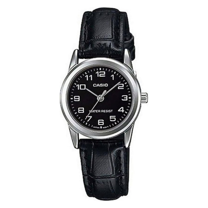 Casio Women's Black Dial Black Leather Band Analog Japanese Quartz Watch - LTP-V001L-1BUDF