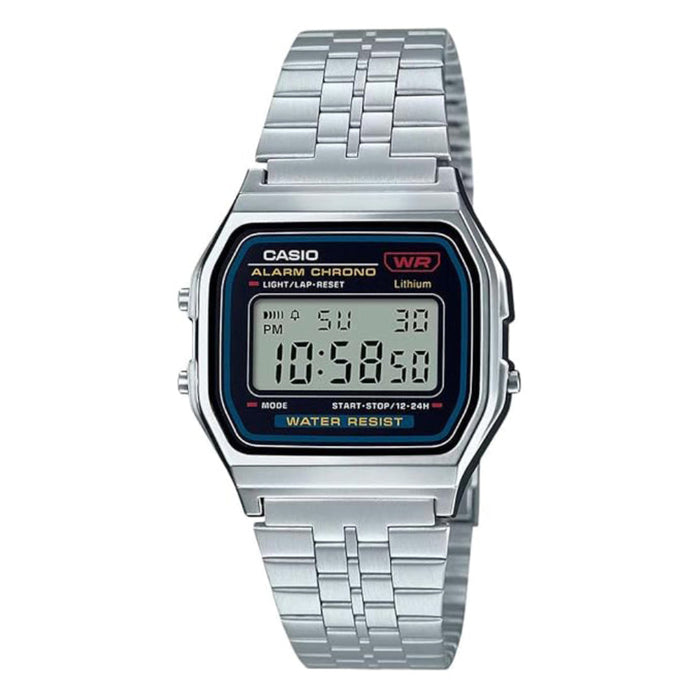 Casio Men's Black Dial Silver Stainless Steel Band Digital Quartz Watch - A159WA-N1DF