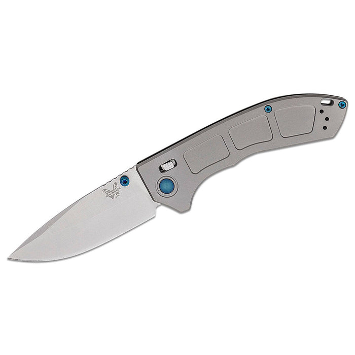 Benchmade 6AI-4V Titanium Handles Stainless Steel Satin Drop Point Blue Accents Narrows AXIS Lock System - BM-748